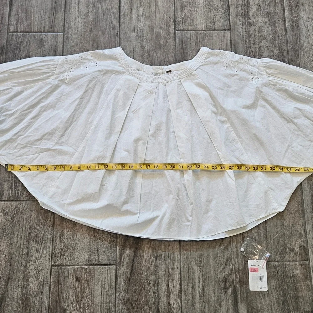 Free People Wishing Well Blouse Size L White NEW Eyelet Embroidered Balloon